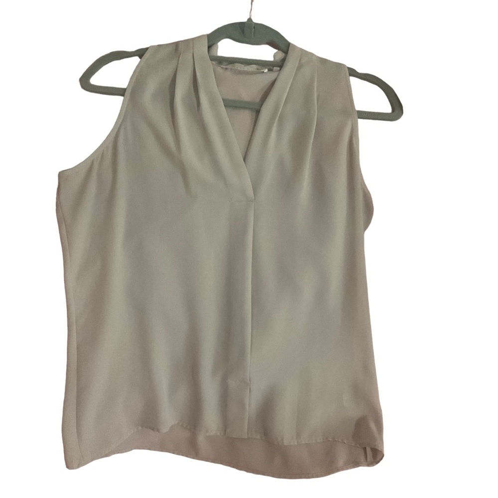 Violet and Claire Beige Women’s office sheer sleeveless blouse